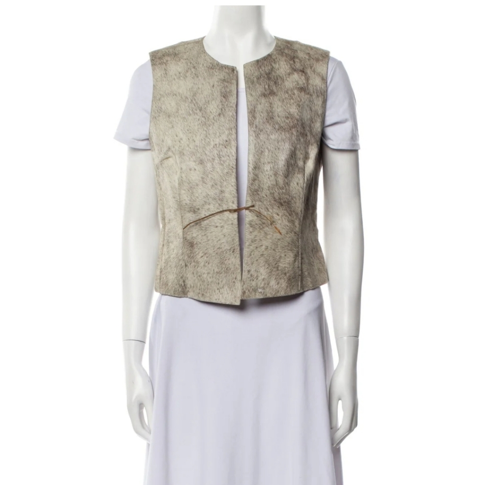 Dries Van Noten Beige and Gray Leather Textured Vest